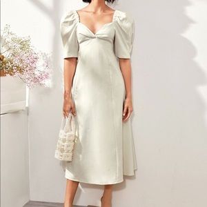 Zara Linen Knotted Puff Sleeve Midi Dress
